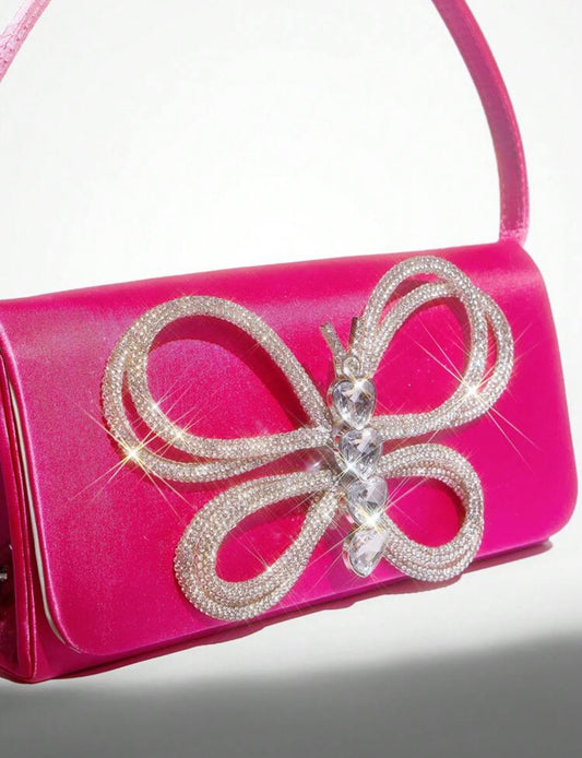 Butterfly Rhinestone Pink Solid Bag/Purse