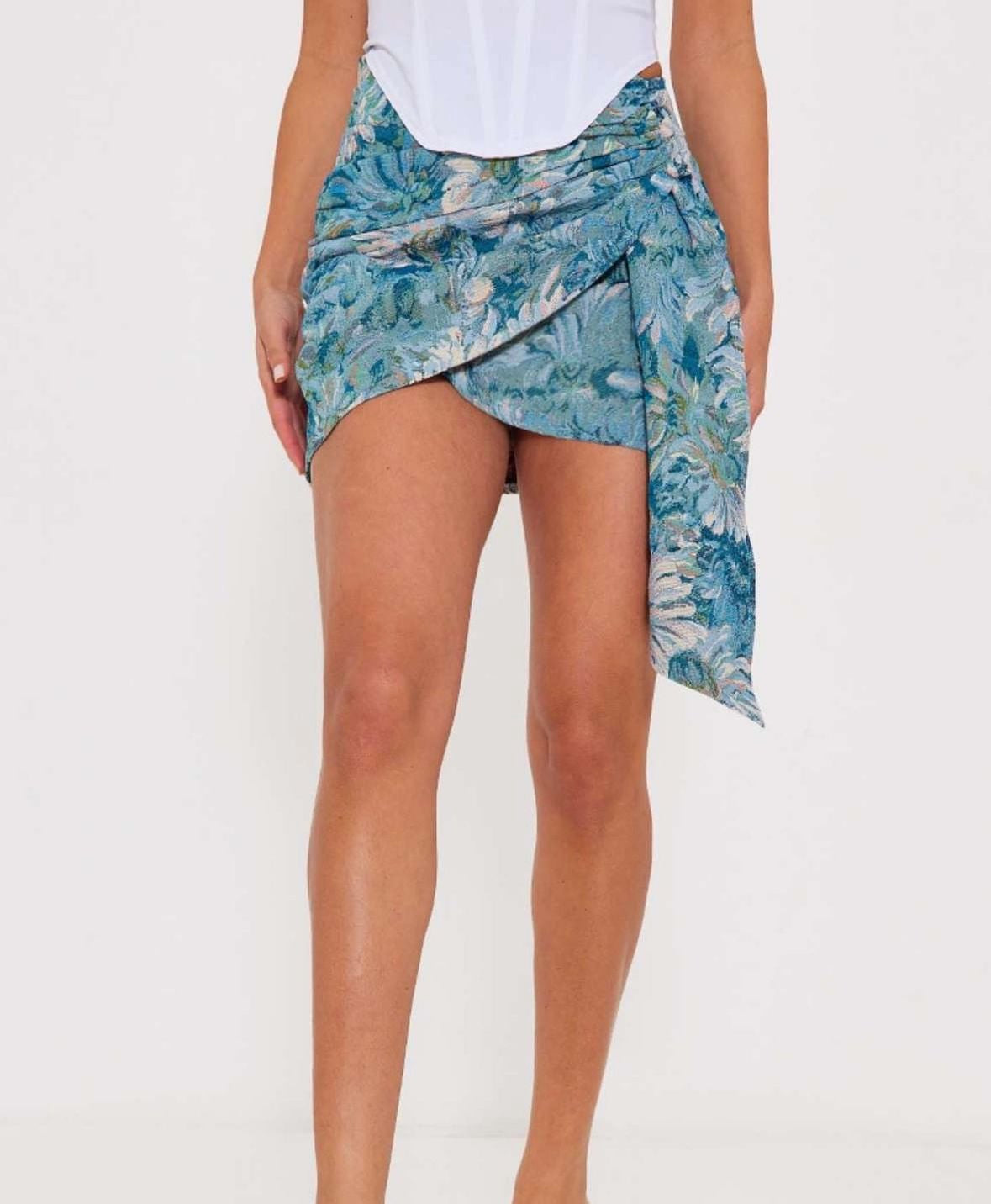 Floral Jacquard Ruched Skirt