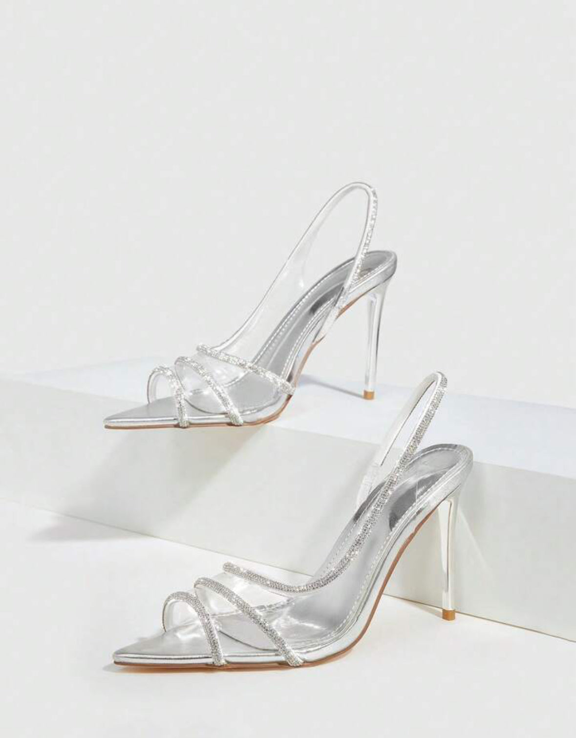 Elegant Point Toe Silver Glitter heels
