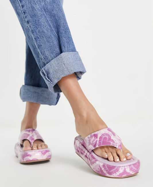 ASOS Design Francesca flatform Flat form Flat sandals in pink tie dye