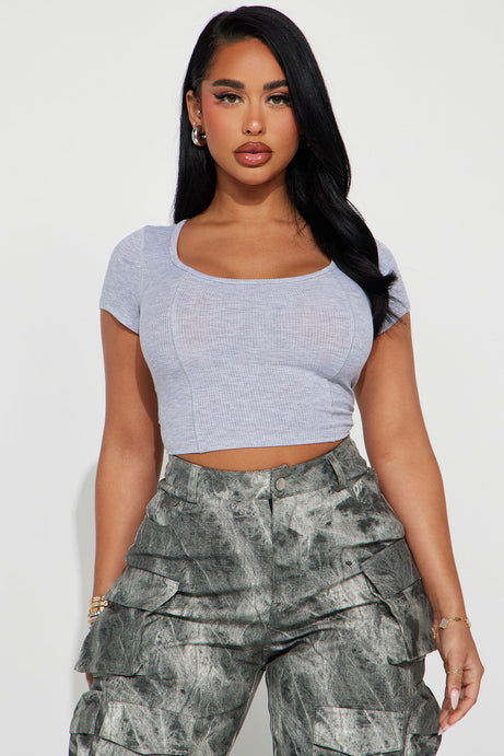 Fashion Nova Walk my way Grey Basic Top