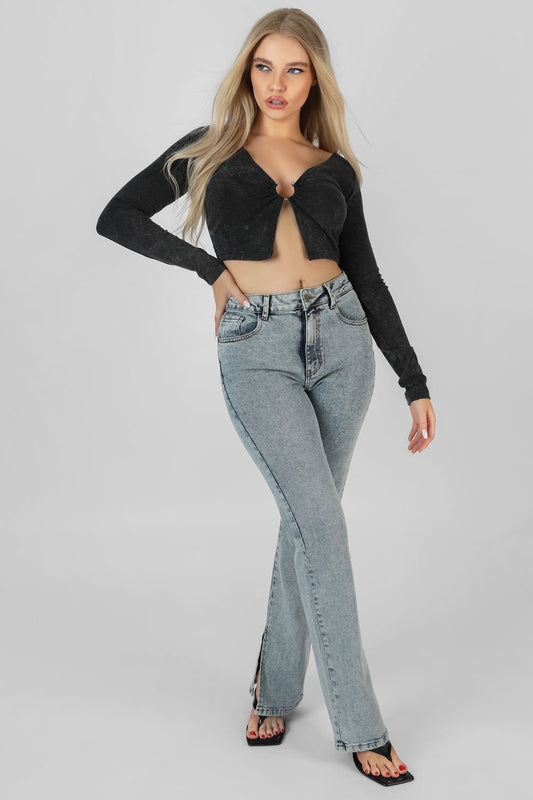 Long Sleeve Bullring Detail Crop Top