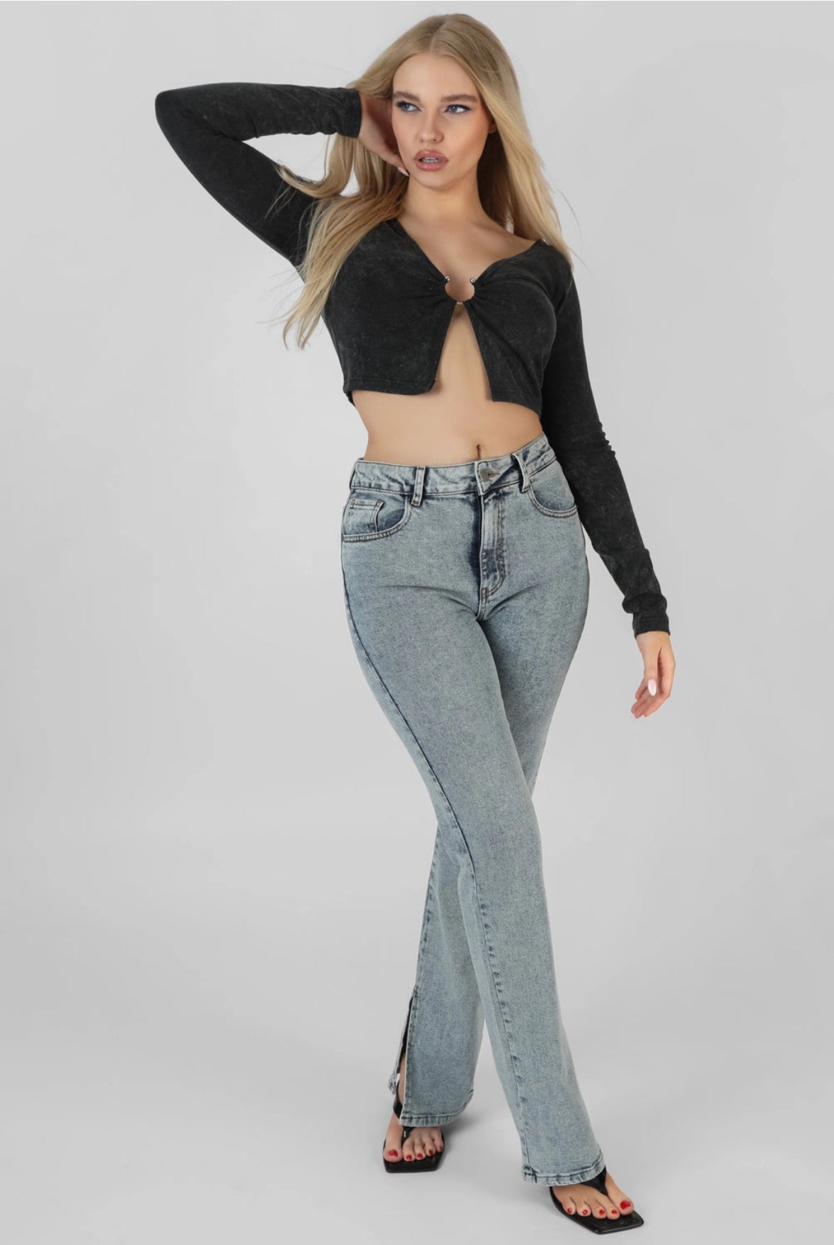 Long Sleeve Bullring Detail Crop Top
