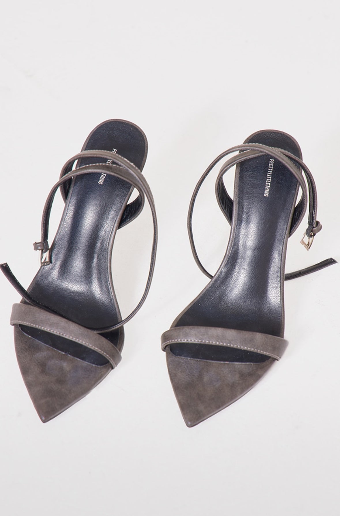 Grey Black PU Point Toe High Heeled Sandals