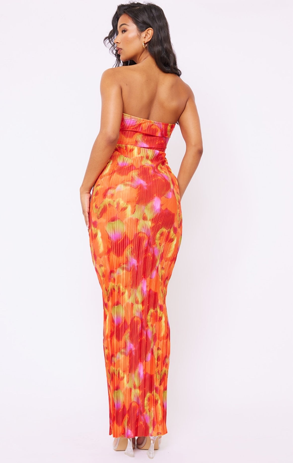 Floral Print Abstract Bandeau Long dress