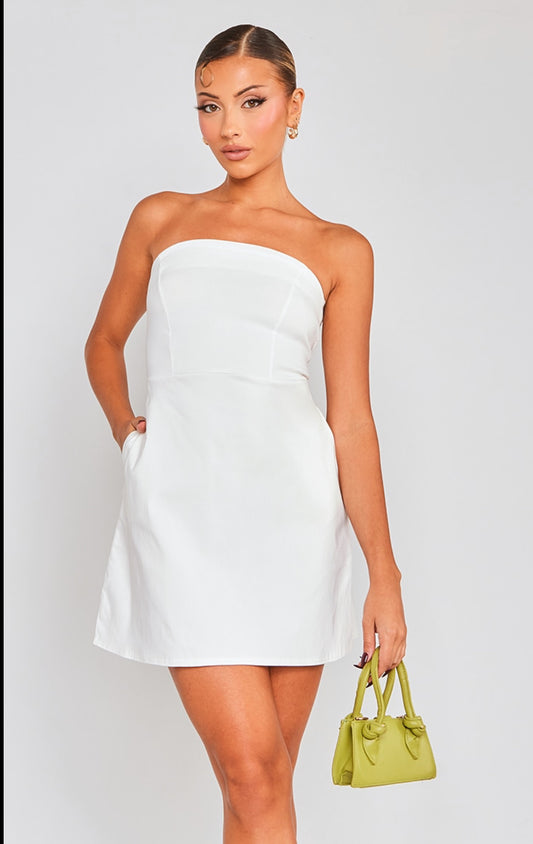 White Woven Bandeau Shift Dress