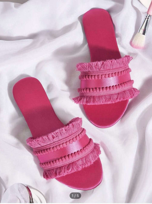 Satin hot pink sandals for vacation and everyday wear