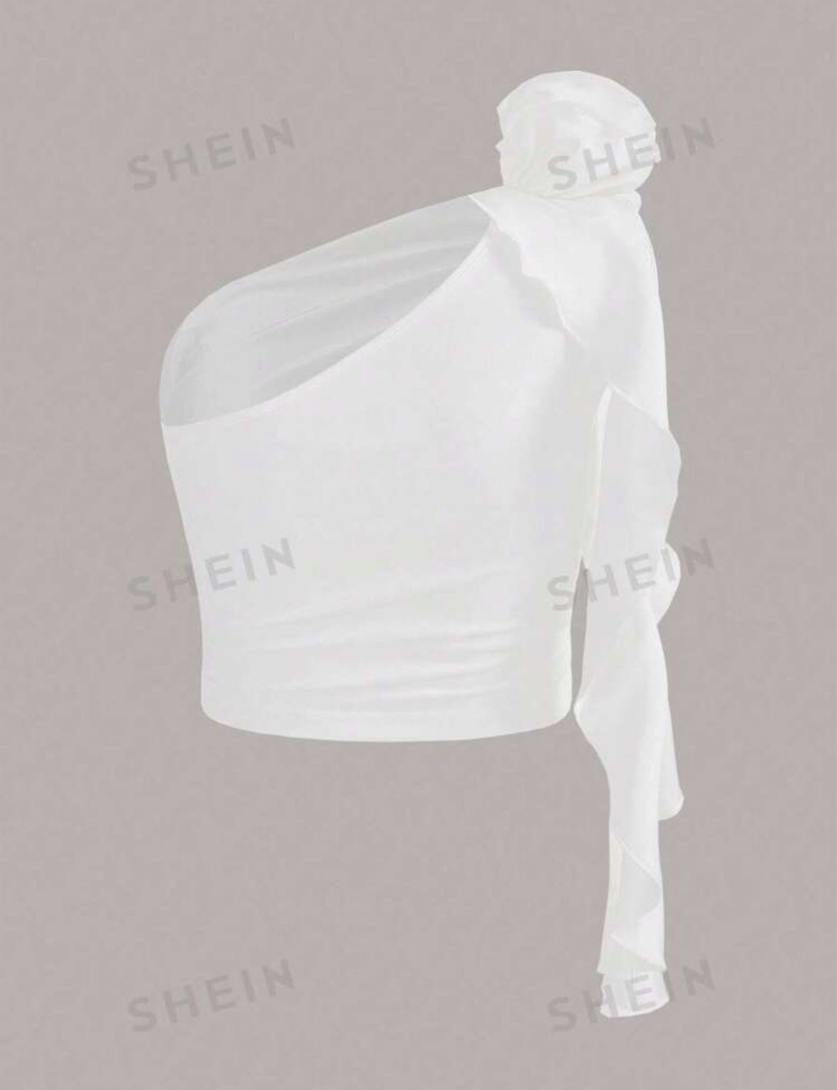 One Shoulder 3D Rosette Decor Ruched Top