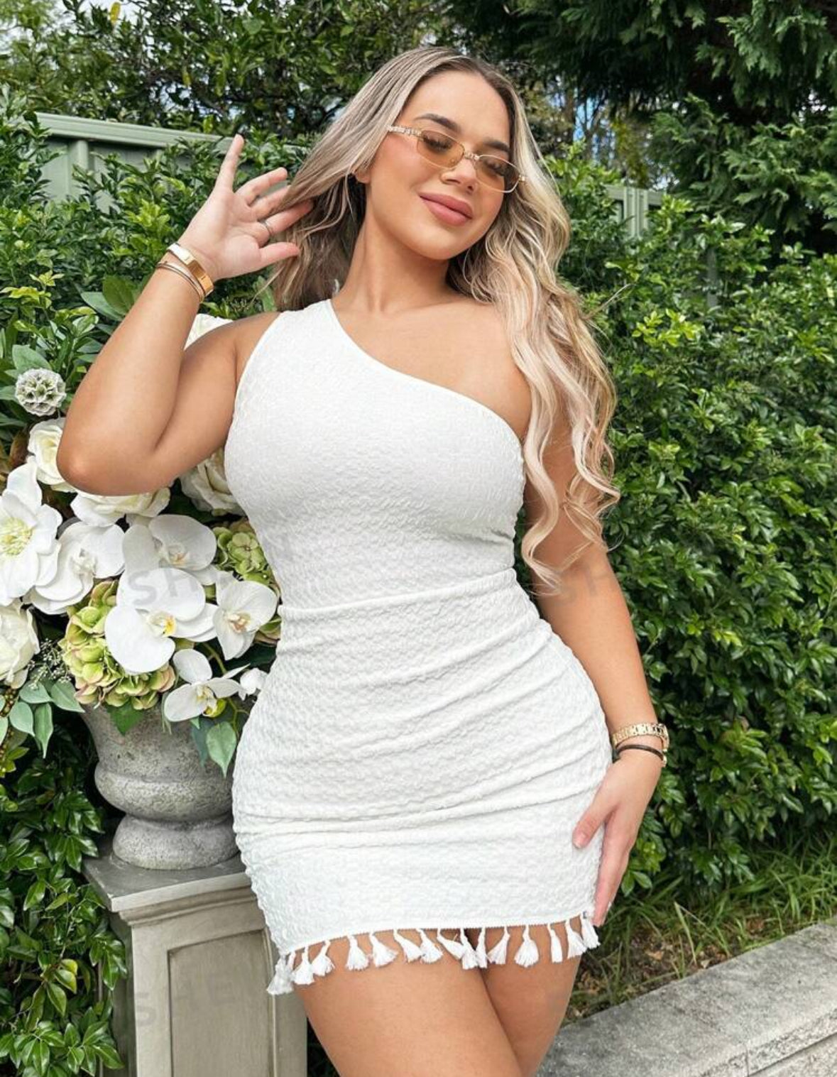 One Shoulder Tassel Trim Bodycon Dress