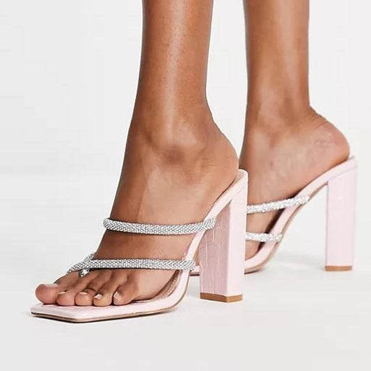 Simmi London Heera heeled mules with embellished straps in pink